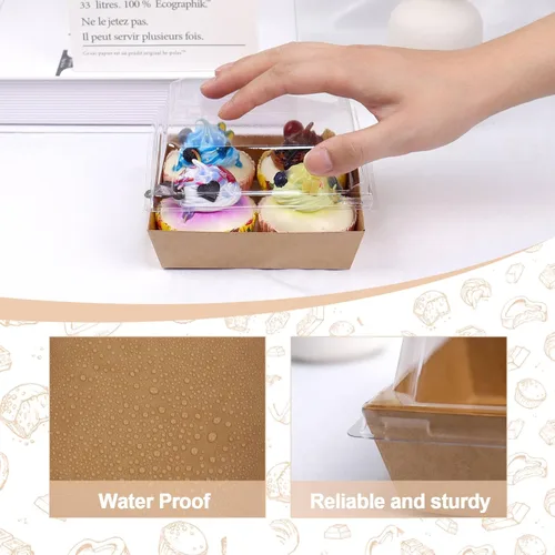 Miniatura 4 de Paquete de 100 Cajas de Charcutería con Tapas Transparentes y Seguras, 5.3x4.9x2.5 Pulgadas, Cajas Desechables Cuadradas Marrone para Sándwiches