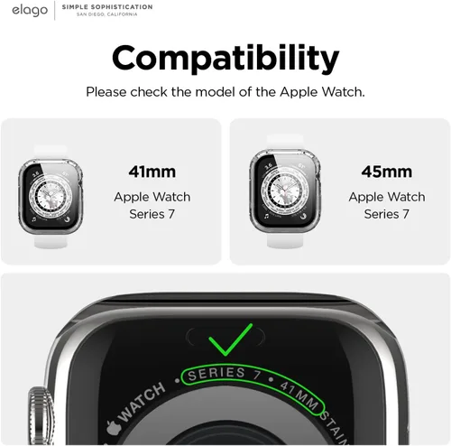 Miniatura 2 de elago Compatible con Apple Watch Case 7/8/9, protector de pantalla, protector transparente, protección completa, policarbonato duro + vidrio templado