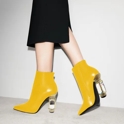 Miniatura 56 de FSJ Botas de tacón alto con punta puntiaguda para mujer, con tacón alto, con cremallera lateral brillante, estilo casual, para uso diario, zapatos