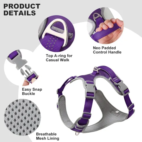 Miniatura 3 de No Pull Dog Harness – Adjustable Reflective Nylon Harness with Soft Padded Mesh for Comfortable Walking (Black, M)