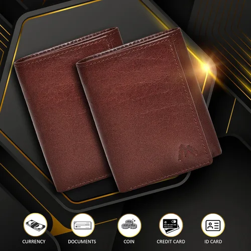 Miniatura 18 de Cartera de cuero RFID hecha a mano para hombres, elegante cartera de bolsillo frontal triple con 2 ranuras para identificación y 9 tarjetas, Negro