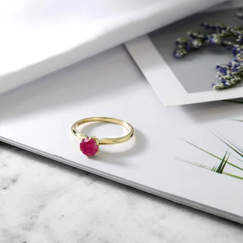 Miniatura 48 de Anillo de compromiso solitario con piedra preciosa redonda de oro amarillo de 14 quilates de 0.236 in para mujer Ajuste clásico de 6 puntas