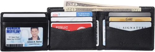 Miniatura 6 de Alpine Swiss RFID - Cartera de piel con 2 compartimentos para documentos de identidad, con ventana dividida, sección para billetes, en caja de regalo