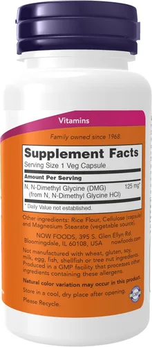 Miniatura 2 de NOW Foods Supplements, DMG (N-Dimethyl Glycine) 125 mg, Nutritional Support, 100 Veg Capsules