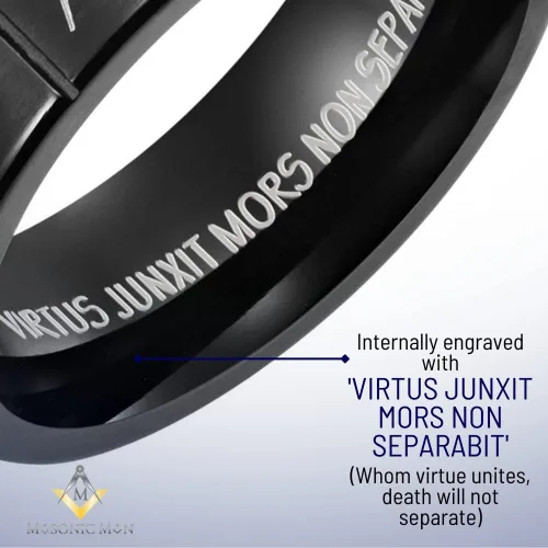 Miniatura 3 de MasonicMan Anillo masónico de titanio negro para hombre, grabado latino