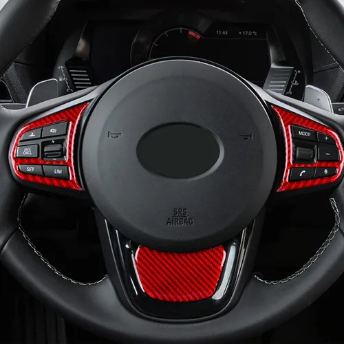 Miniatura 4 de AIRSPEED Adhesivo decorativo para volante de automóvil, marco de botón de fibra de carbono, para Toyota Supra GR A90 A91 MK5 2019-2022, rojo