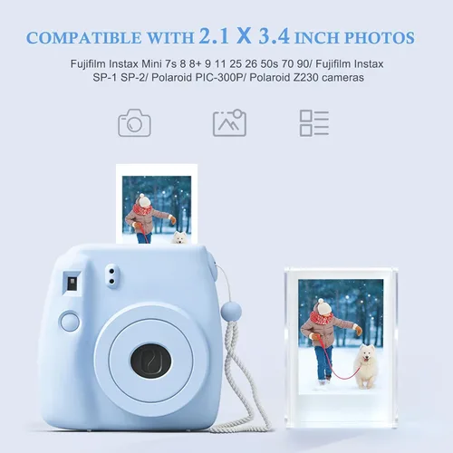 Miniatura 2 de Instax Mini marcos de fotos, 2 x 3 pulgadas, bonitos marcos acrílicos plateados con purpurina para película Fujifilm y Polaroid (paquete de 3)