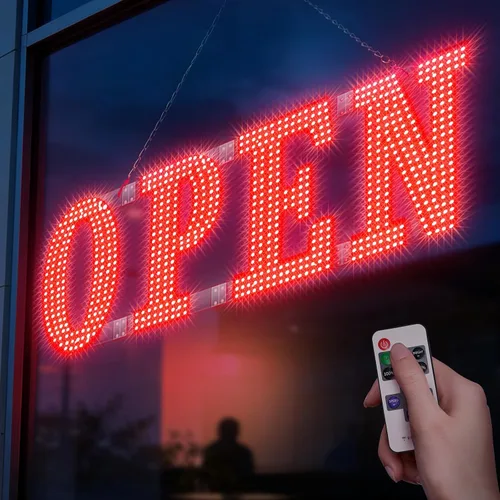 Miniatura 10 de Letrero LED abierto grande de 30" x 10" con control remoto de alta visibilidad para negocios, letrero abierto de 14 modos adecuado para tienda, bar