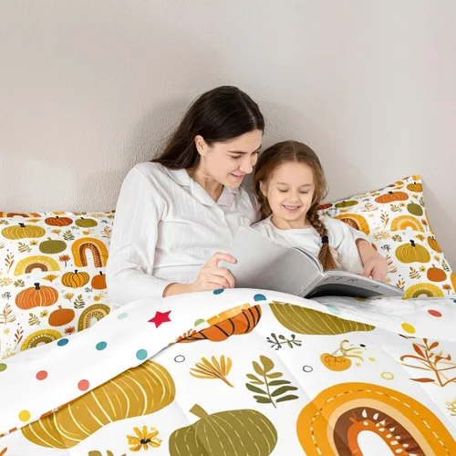 Miniatura 6 de Juego de ropa de cama de calabaza otoñal para niños, cosecha de otoño, juego de edredón de decoración de Acción de Gracias para niños y niñas, Multi
