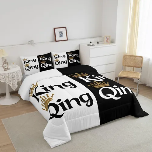 Miniatura 2 de Erosebridal Juego de edredón de corona King y Queen, juego de ropa de cama para parejas adultos, mujeres y hombres, juegos de edredón para boda, San