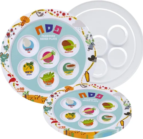 Miniatura 10 de The Dreidel Company Plato Seder de melamina de Pascua infantil con diseño de 10 plagas, Kaarah tradicional para pesaj de 9 pulgadas (paquete de 3)