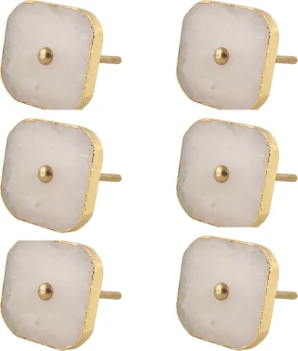Indian Shelf Paquete de 6 pomos de cajones de piedra decorativos cuadrados rosados para cajones de mármol, tiradores de gabinete para tocador de