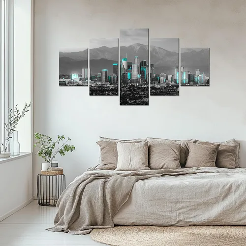 Miniatura 8 de Cawpom Arte de pared de Los Ángeles en blanco y negro, cuadro decorativo para pared, diseño de horizonte de Los Ángeles, póster de palmera, marco