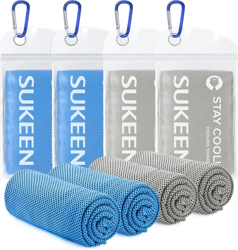 Sukeen Paquete de 4 toallas refrescantes (40 x 12 pulgadas), toalla de hielo, toalla suave y transpirable, toalla de microfibra para yoga, deporte,