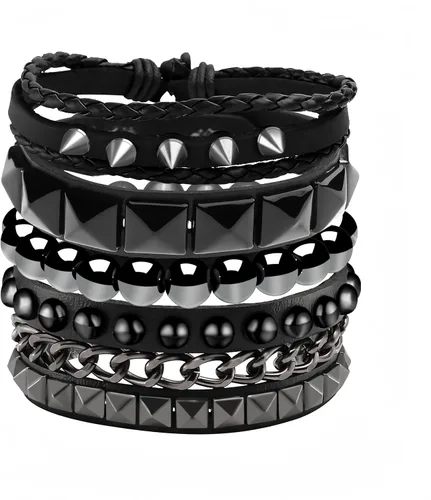 Miniatura 18 de Eigso Juego de 4 pulseras de cuero punk, con tachuelas de roca para hombres y mujeres, estilo retro, clásico, con pinchos, de metal, para hombre