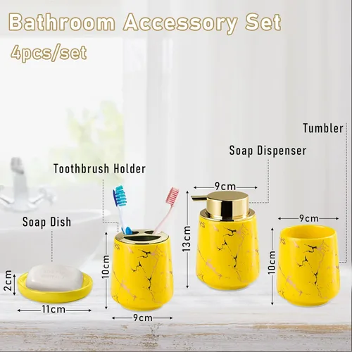YYW Juego de accesorios de baño de cerámica, dispensador de jabón de mármol, dispensador de loción de mano, soporte para cepillos de dientes, vasos,