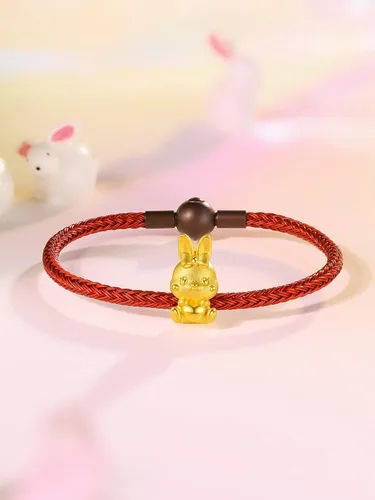 Miniatura 3 de ZHOU LIU FU Pulseras de oro real para mujer, pulsera de conejo de la suerte, joyería de oro de 24 quilates, pulsera roja, dije de oro sólido