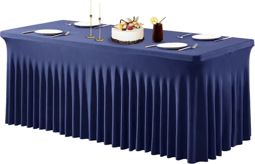 Miniatura 24 de PARTISKY - Mantel de elastano negro para mesas rectangulares de 4 pies, cubierta de mesa elástica para mesas plegables, bodas, fiestas, banquetes