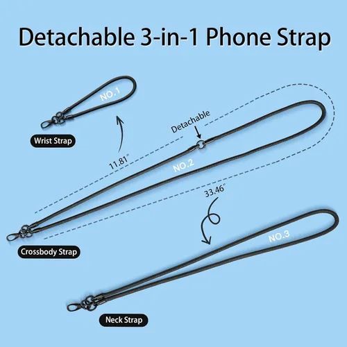 Miniatura 2 de Cordón para teléfono, correas antirrobo 3 en 1, cordón cruzado, soporte para el cuello y correa para la muñeca, correa universal desmontable