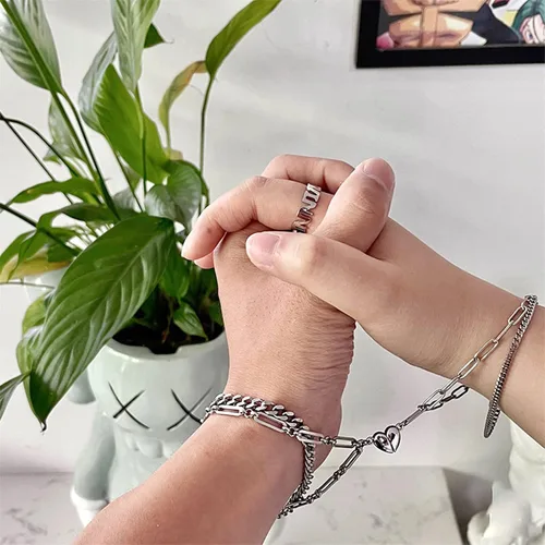 Miniatura 5 de Long tiantian Pulseras magnéticas a juego para parejas, cadena de eslabones con dije de corazón, pulseras de promesa para parejas, novios y novias