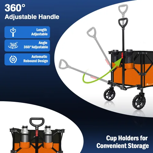 Miniatura 3 de Moon Lence Carrito plegable grande plegable resistente para jardín, portátil, práctico con ruedas de playa todo terreno, mango ajustable y soportes