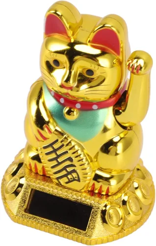 Miniatura 3 de Fortuna alimentada por energía solar, dando la bienvenida saludando riqueza fortuna gatos Fung Shui Cat para oficina en casa y negocios ()