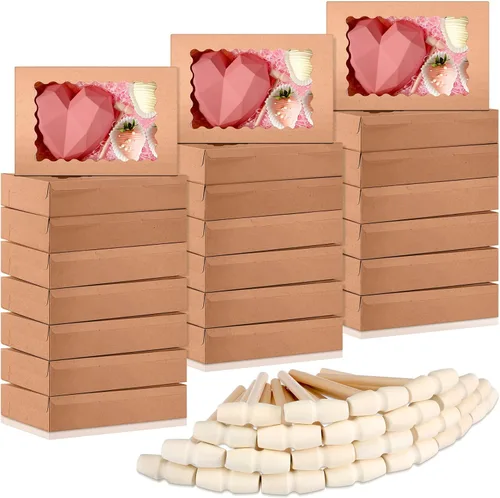 TaoBary 24 juegos de 12 x 8 x 2.5 pulgadas, regalos para el día de la madre, cajas de chocolate y fresas con ventana, martillo de madera para Marrón