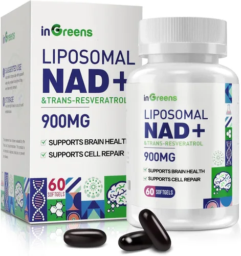 Miniatura 12 de inGreens Suplemento liposomal NAD+ de 1800 mg con ribósido de nicotinamida, resveratrol trans, trimetilglicina, reemplaza a NMN, aumenta NAD +