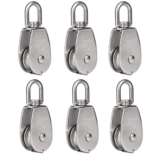 Miniatura 12 de Rocaris Paquete de 6 Poleas Simples de Elevación M25 con Carga de 330 Libras, Acero Inoxidable 304 de Servicio Pesado Bloque de Polea de Cuerda