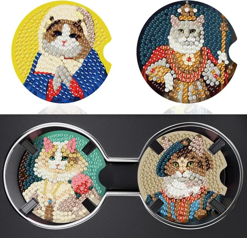 Miniatura 11 de Puraikcmi Juego de 8 posavasos de pintura de diamante, posavasos de arte de diamantes con soporte, manualidades de bricolaje, kits de arte