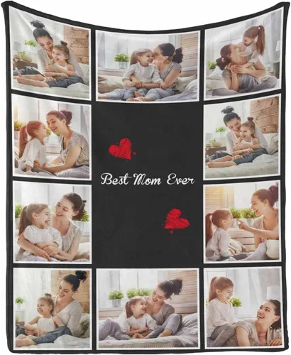 Miniatura 24 de InterestPrint Manta con foto, regalos personalizados para mamá, manta de collage de fotos personalizada para mamá de hija e hijo para cumpleaños