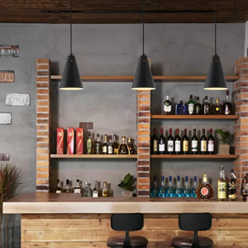 Miniatura 3 de Dijiahua Paquete de 3 lámparas colgantes negras para isla de cocina, pequeños candelabros industriales modernos con pantalla de metal cono, mini