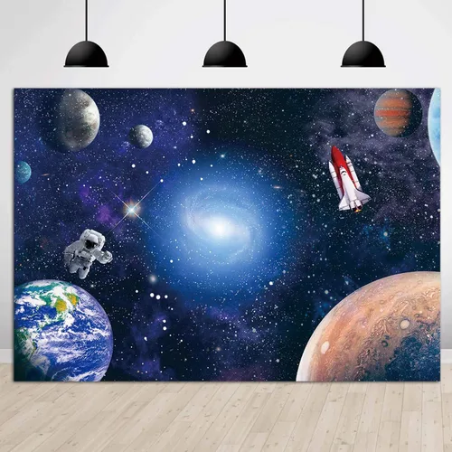 Miniatura 2 de CGXINS Fondo de fotografía del espacio exterior para bebés y niños, decoración de fiesta de cumpleaños temática de astronauta, universo, galaxia