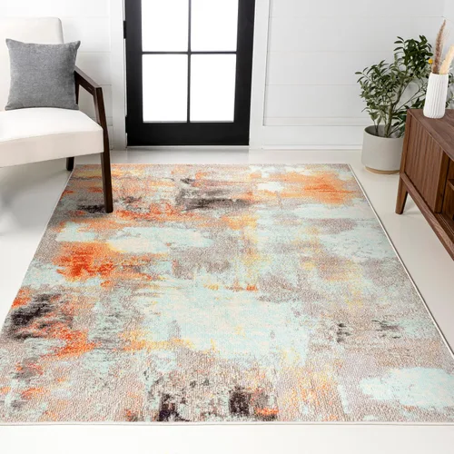 JONATHAN Y Alfombra de Área Interior Abstracta Moderna Vintage Crema/Naranja, 5x8, POP Contemporáneo, Transicional, Fácil Limpieza para Sala de