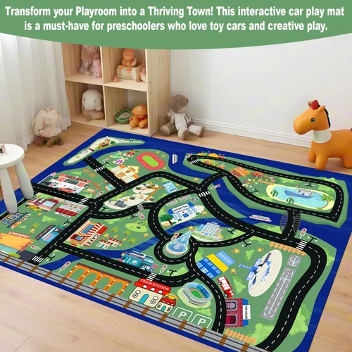 Miniatura 6 de Alfombra de juego para niños, autos de juguete, alfombra antideslizante y lavable a máquina, alfombra de juego educativo para niños y niñas, regalo