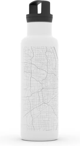 Miniatura 2 de Well Told Botella de agua aislada con mapa de Chicago Illinois, botella de acero inoxidable grabada (21 onzas, blanco) botella aislada de mapa