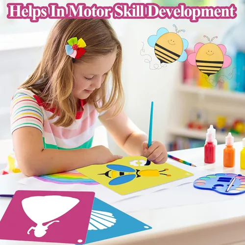Miniatura 4 de LanMa 30 plantillas de dibujo para niños y niñas, plantillas coloridas de pintura de plástico de 8 x 8 pulgadas, tiza para acera