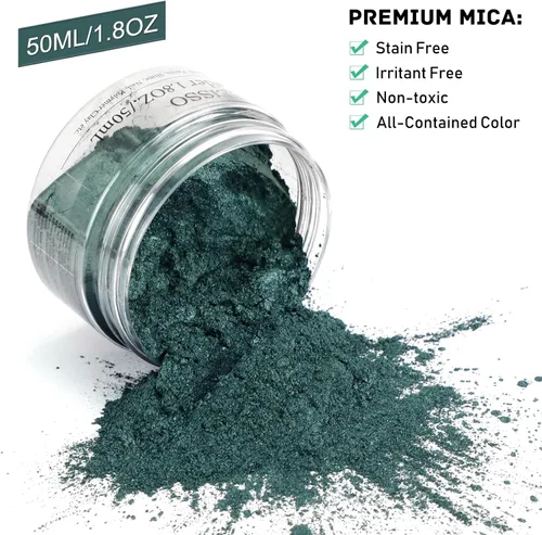 Miniatura 2 de Polvo de mica verde para resina epoxi, 1.7 oz/50 g, pigmento en polvo para colorante de jabón, tinte de bomba de baño, grado cosmético para brillo
