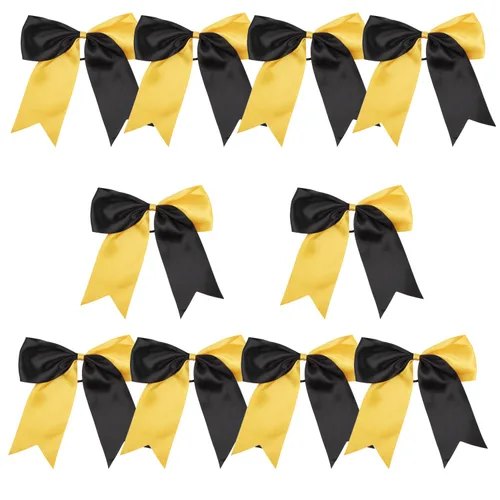 Miniatura 12 de Lazos de animadora jumbo de 8 pulgadas con diamantes de imitación brillantes para cola de caballo, lazos de porrista, 6 unidades, color negro