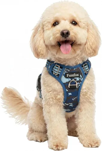 Miniatura 22 de Funfox Arnés para perro sin tirones, arnés de chaleco ajustable para mascotas, material súper suave con mango vertical, fácil control, paseo