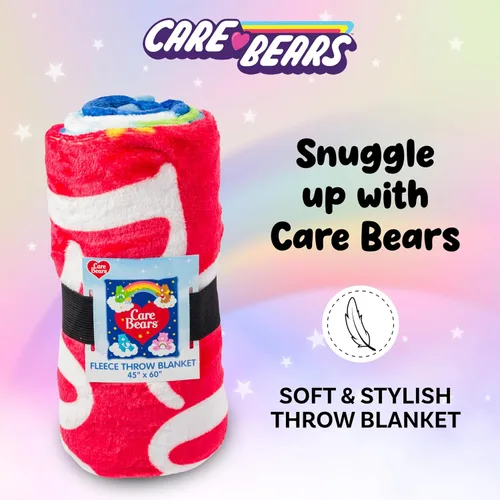 Miniatura 4 de Silver Buffalo Care Bears Logo de corazón arcoíris con Cheer, Dormiloncito y Tiernosito Oso 45” x 60” Manta de forro polar suave y acogedora, 180