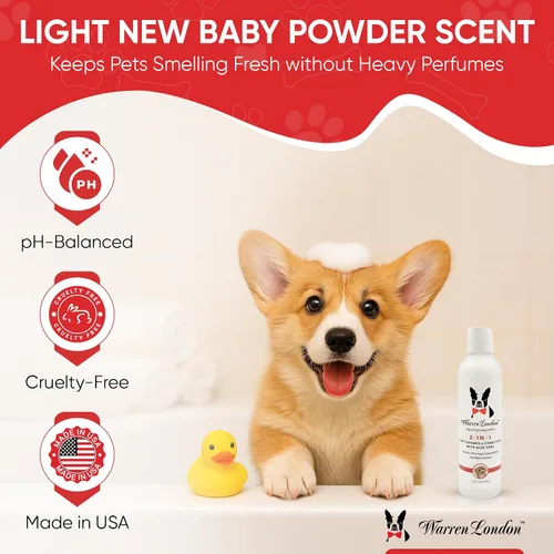 Miniatura 5 de Warren London Champú y acondicionador 2 en 1 para cachorros, 8 onzas, aroma a polvo para bebé sin lágrimas, fórmula hidratante de aloe y manteca