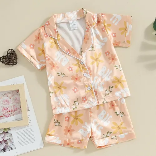 Miniatura 81 de Conjunto de pijama de manga larga con botones para niña pequeña, conjunto de ropa de dormir