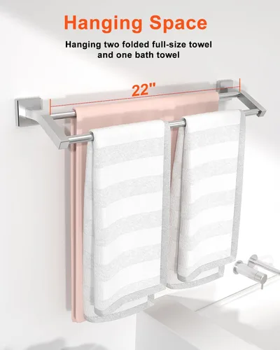 Miniatura 3 de Alise Toalleros dobles de baño para baño, soporte de pared de 24 pulgadas, resistente acero inoxidable SUS304, toallero para toallas, níquel Níquel