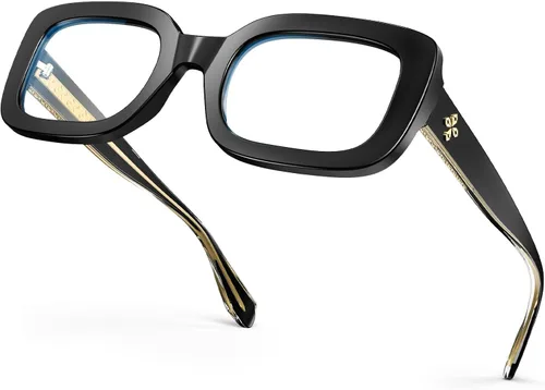Miniatura 12 de VISOONE Gafas rectangulares con bloqueo de luz azul, marco cuadrado grueso, gafas de computadora vintage para mujeres y hombres, armonía
