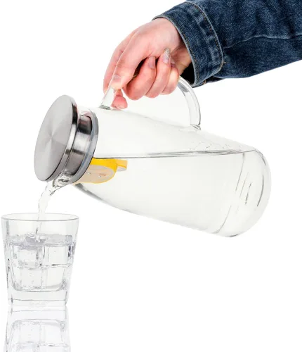 Miniatura 3 de Jarra alta de vidrio de borosilicato, jarra de cristal para té caliente y frío.