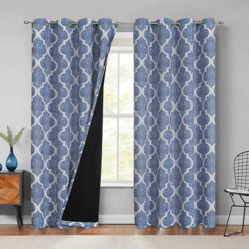 Miniatura 9 de Beauoop Cortinas 100% Opacas de 45 Pulgadas de Largo, 2 Paneles para Dormitorio, Sala de Estar, Gris Aqua Marroquí Geométrico, Oscurecimiento