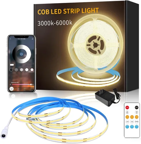 Miniatura 9 de Tiras de Luces LED COB 32.8 pies, 6000K DC 24V Regulables Blancas Flexibles Luces de Cuerda LED para Dormitorio, con Control Remoto y de Aplicación