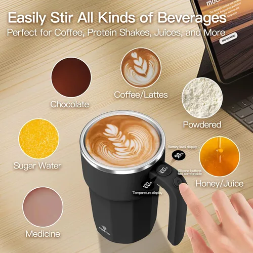 Miniatura 5 de Taza mezcladora eléctrica de 12 onzas, recargable, regalo para los amantes del café y uso en la oficina (negro)