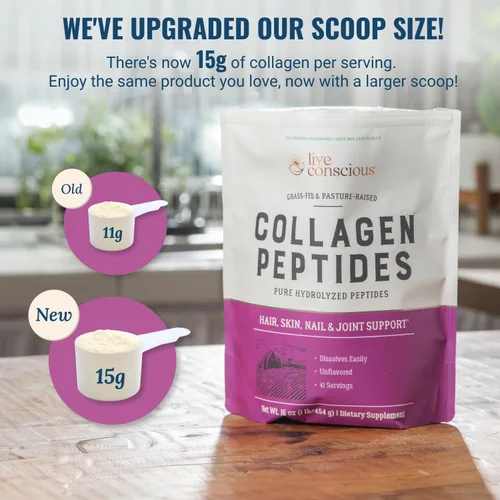 Miniatura 7 de Live Conscious Polvo de péptidos de colágeno – Soporte para el cabello, la piel, las uñas y las articulaciones – Colágeno tipo I y III – Proteína